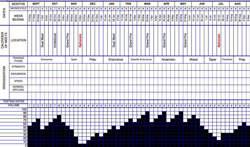 Figure 1 – Year long periodized training program for a hypothetical swimmer.
